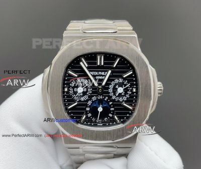 PPF Replica Patek Philippe Nautilus Perpetual Calendar Black Dial Stainless Steel Watch 